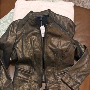 White House Black Market Shimmering Bronze Leather Jacket